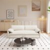 ZAVEROX 66-Inch Queen Pull Out Sofa Bed 3-in-1 Convertible Velvet Loveseat with Side Storage for Living Room, Beige+White, Sturdy Steel Frame, High-Density Sponge Cushion