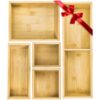 ZAVOOS 5 Pieces Bamboo Drawer Organizer, Multi-Use Individual Junk Tea Storage Drawer Tray Set with Removable Dividers, Adjustable Cutlery Utensils Holder Bin for Kitchen, Office, Bathroom