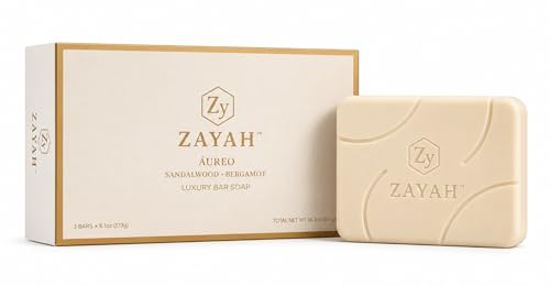 ZAYAH AUREO Luxury Bar Soap 3-Pack (18 oz) – Sandalwood & Bergamot Scented Soap for Men & Women – Enriched with Shea Butter & Olive Oil – Premium Skincare for All Skin Types – Made in ISO & GMPC