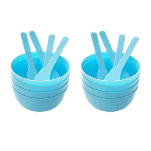 ZCLGOOD DIY Slime Making Tools, 8PCS Blue PP Plastic Glue Mixing Bowls with 8PCS Mixing Spoons Set for Creative Craft Arts Projects, Glue and Slime Mixing (Diameter 3.46 inches)