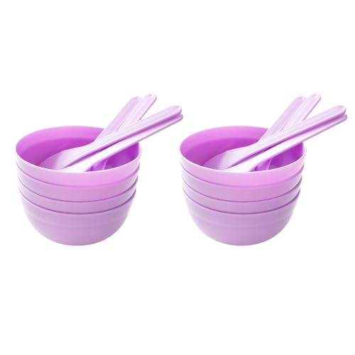 ZCLGOOD DIY Slime Making Tools, 8PCS Purple PP Plastic Glue Mixing Bowls with 8PCS Mixing Spoons Set for Creative Craft Arts Projects, Glue and Slime Mixing (Diameter 3.46 inches)