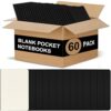 ZCZN 60 Pack Black Pocket Notebooks Bulk, 3.5 X 5.5 Inches Blank Paper Journaling Notebooks, 30 Sheets/60 Pages, Mini Journal Notebooks for Work, Writing, Drawing Memo Notepad(Black Cover)