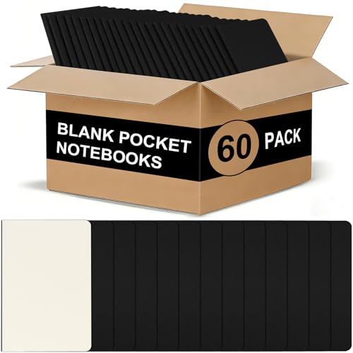 ZCZN 60 Pack Black Pocket Notebooks Bulk, 3.5 X 5.5 Inches Blank Paper Journaling Notebooks, 30 Sheets/60 Pages, Mini Journal Notebooks for Work, Writing, Drawing Memo Notepad(Black Cover)