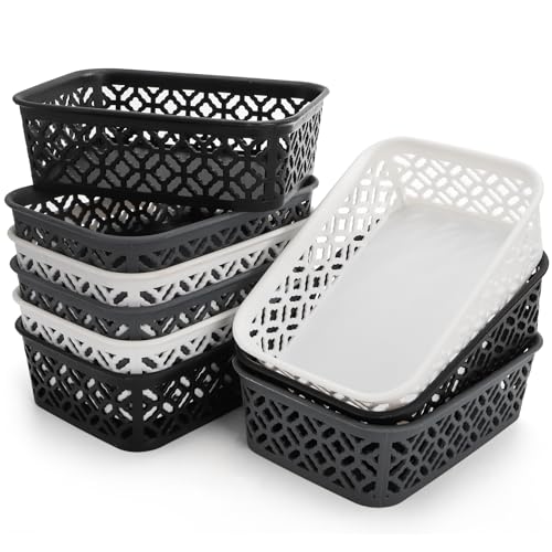 ZEAYEA 9 Pack Small Plastic Storage Basket, Classroom Organizer Baskets for Shelves Desk Drawer, Pantry Woven Basket Bins for Bedroom Closet Office School, 7.7" L x 5.5" W x 2.4" H