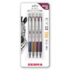 Zebra Pen G-301 Signature Series Retractable Gel Pen, 0.5mm Fine Point, Stainless Steel Barrel with Textured Grip, Assorted Vintage Ink Colors Indigo, Butterscotch, Cherrywood and Plum, 4-Pack (47304)