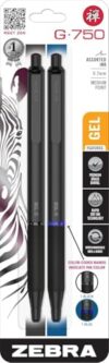 Zebra Pen – STEEL Series Premium Gel Pen – G-750 Retractable, 0.7mm Medium Point, Rapid Dry Ink, Comfort Knurled Grip, Black Brass Barrel, Refillable, Japanese Craft Detail, 1 Black & 1 Blue