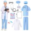 ZelJoyla Doctor Costume for Kids-12pcs Kids Dress Up Set,Career Day Halloween,Doctor Pretend Play Kit age 3-12 Boy Girl(Blue, 120)