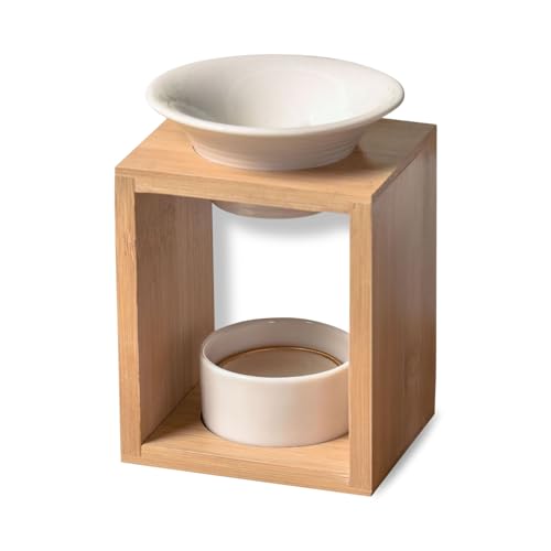 Zen'Arôme Fragrance Burner – Scented Wax Melting Burner – Essential Oil Diffuser and Room Fragrance – Aromatherapy Candle Holder Wooden and Ceramic Candle Holder – Height: 12 cm