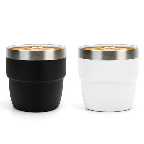 Zenbo 4 oz Espresso/Coffee Cups, Ceramic-Lined Double Wall Vacuum Insulated 18/8 Stainless Steel, Stackable & Dishwasher Safe, Space-Saving, Compatible with Most Espresso & Coffee Makers, 2 Pack