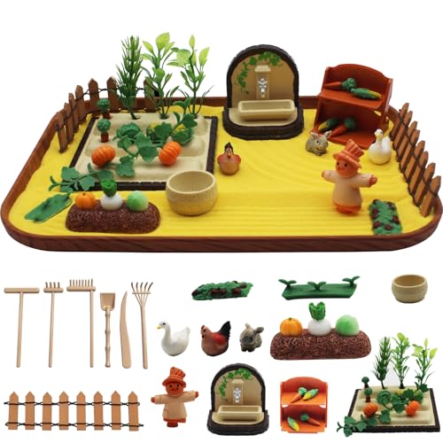 Zen Garden Kit for Desk,Mini Veggie Zen Sand Garden for Sandbox with Vegetable,Sensory Relaxation Sand Tray Tool,Office Stress Relief Toy 48pcs