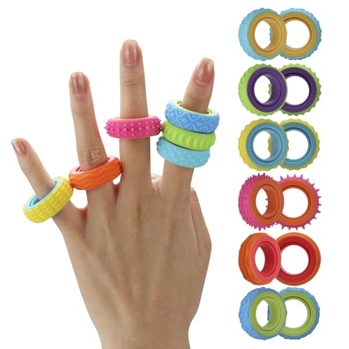 ZENO Dual Fidget Rings – 12 Pack Spinning Fidget Ring for Adults only, Quiet Stress Relief Finger Fidget Toys for Work, Anxiety & Sensory Desk Fidgets