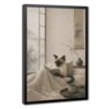 Zen Siamese Cat Reading Book Wall Art Cozy Bedroom Aesthetic Decor Picture