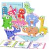 Zeoddler Montessori Toys for Toddlers, 10 Pack Wooden Dinosaur Stacking Blocks, Sorting & Stacking Preschool Learning Activities, Gift for Boys, Girls