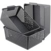 ZEONHEI 3 Pack Large Plastic Storage Baskets, 14.3 x 10.2 x 5.7 Inch Grey Storage Bins, Stackable Plastic Woven Basket Organizer Tray for Pantry Organization