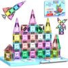 Zerxpho Mini Magnetic Tiles, 44PCS Portable Travel Magnetic Tiles Set with Case, Creativity Boosting Building Toys for Boys and Girls Ages 3+, Educational Toy for Kids STEM & Construction Learning