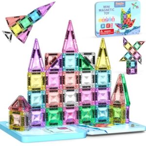 Zerxpho Mini Magnetic Tiles, 44PCS Portable Travel Magnetic Tiles Set with Case, Creativity Boosting Building Toys for Boys and Girls Ages 3+, Educational Toy for Kids STEM & Construction Learning
