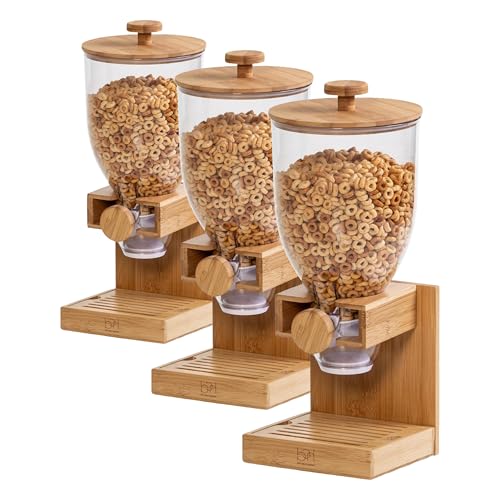 ZevrO Honey-Can-Do Bamboo Cereal Dispenser with Airtight Lid – Countertop Dry Food Dispenser for Kitchen Organization – Eco-Friendly Cereal Container for Pantry (Pack of 3)