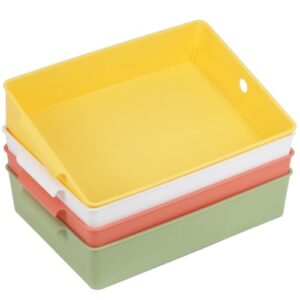 ZEXALOR Set of 4 Large Organization Bins A4 Paper Trays for Classroom, Organizing Baskets Book Plastic Basket Letter Flat Storage Tray for Library, Drawers, Office, Home (4 Color)