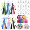 Zeyune 233 Pcs 20 Set DIY Bead Keychain Making Kits Bag Charm Beads Craft Ribbon Bow Key Chain Letter Alphabet Keychain Jewelry Backpack Accessories for Back to School Gifts Making Party Favor