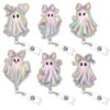 Zeyune 6 Pcs Halloween Badge Reel Ghost Retractable ID Badges Cute Pink Bow Acrylic Badge Holder with Alligator Clip Funny Dazzling Name Tag Gift for Nurse Doctor Medical Student Teacher Decor