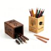 ZFN Personalized Wood Pen Holder for Desk Custom Engraved Pencil Cup Minimalist Office Decor Unique Thank You Gifts Teacher Boss Coworker Men Women (Beech wood color)