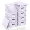 ZFTMRR Plastic Storage Basket with Lid, Stackable Small Box Bins for Organizing and Containers for Shelves Drawers Desktop Closet Playroom Pantry Classroom Office Home, 8 Pack 10.2"x7.2"x4.1" Lavender