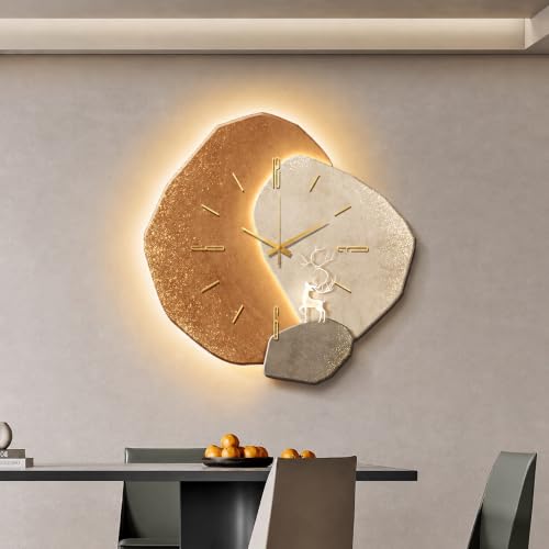 ZGLGKL Creative Hanging Clock with Led Light, Irregular Creative Decorative Clock, Imitation 3D Wall Art Decor, Simple Art Decorative for Home Restaurant Hotel (Orange, 19.7"×19.7")