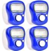 ZGLUZP 4pcs Blue 5 Digit LED Digital Row Counter, Display Counter Clicker, Handheld Number Click Counter, Electronic Finger Counter Hand Tally Counter with Ring for Golf, Track and Field Lap Counters