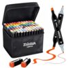 ZHANLIDA 120 Colors Alcohol Markers, Dual Tip (Brush & Fine) Sketch Marker Set for Adults Coloring, Drawing, Illustration and Manga, Art Crafts Supplies with Carrying Case