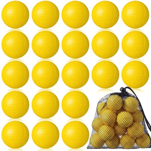 Zhanmai 20 Pcs Mini Volleyball Stress Balls Bulk 1.6 Inch Small Volleyball to Throw to Crowd Little Tiny Foam Sports Ball with Mesh Drawstring Bag for Team Gifts School Carnival Reward (Yellow)
