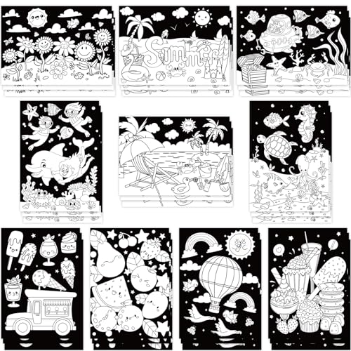 Zhanmai 30 Pcs Color Your Own Summer Posters, 10 Designs DIY Happy Summer Crafts Coloring Posters Bulk for Kids Holiday Party Activities Home Classroom Art Projects