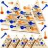 Zhanmai 50 Sets Wooden Triangle Peg Games Bulk Wood Board Games Fun Family Travel Puzzle Strategy Toys for Adults Teens(Blue & Orange Peg)