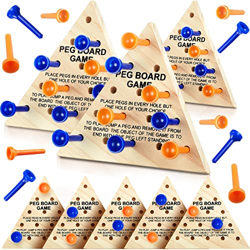 Zhanmai 50 Sets Wooden Triangle Peg Games Bulk Wood Board Games Fun Family Travel Puzzle Strategy Toys for Adults Teens(Blue & Orange Peg)