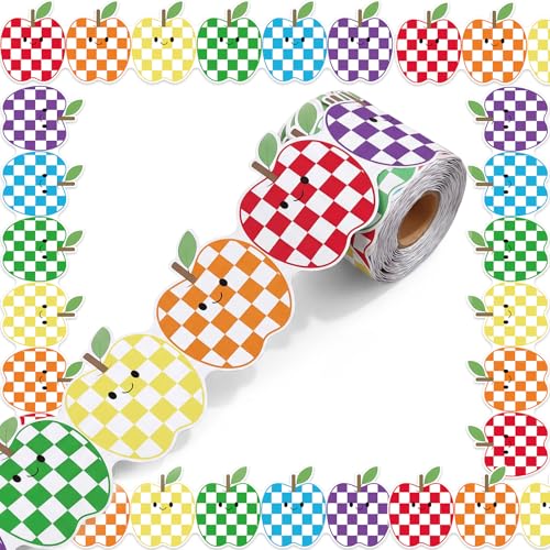 Zhanmai 65 ft Apple Bulletin Board Borders Cardboard Classroom Bulletin Board Decorations Back to School Trim First Day of School Poster Chalkboard Party Supplies Decor(Rainbow Color,Mosaic)