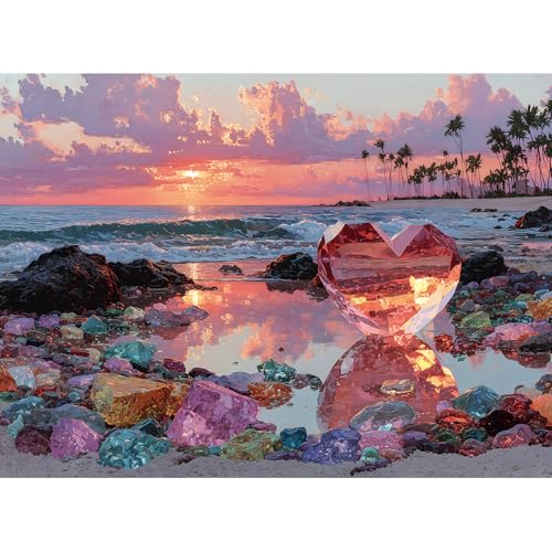 Zhiseoyi 500 Piece Jigsaw Puzzle for Adults – Beach Glass Heart Jigsaw Puzzles 500 Pieces, Sunset Ocean Heart-Shaped Puzzles for Adults 500 Pieces, Challenging Perfect for Game Nights, 20.5 X 15 in