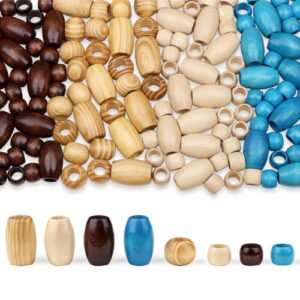 ZHIYUXI 135PCS 4 Colors Large Hole Wooden Beads for Hair Braids, Mixed Size Wood Bead 30x20mm & 15x10mm, Natural Rustic Macrame Beads for DIY Crafts Jewelry Making Farmhouse Home Decor