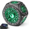 ZHOORQI 8-in-1 DND Dice Set – Metal Spinner Dice with Dual D20, 3D Monster Engravings & Smooth Spinning – Perfect for TTRPG, D and D Dungeons and Dragons Gifts(Black Dice- Green)