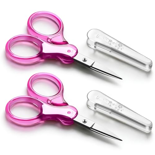Zicolu 3.5" Small Craft Scissors all Purpose, Straight Fine Tips for Yarn Fabric Cutting, Precision Mini Scissors with Safety Protective Cover for Travel, Sewing, Embroidery, Crochet, NeedleWork, Red