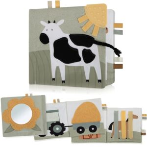 ZICOTO Montessori Soft Baby Book with Touch and Feel Pages - Cute Sensory Book for Babies 0-6, 6-12 & 12-18 Months with Mirror & Crinkle Paper - The for Baby Showers Or as a Newborn/Infant Gift