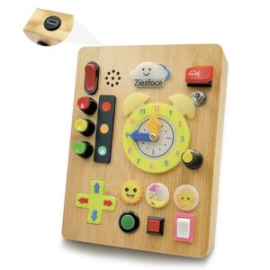 ZIESFOCE Montessori Toddler Busy Board, Wooden Rechargeable Sensory Board Educational Toy with LED Light Switches, Travel Toys Gifts for 1 2 3+ Year Old Toddlers Boys and Girls (Type-C Charging)