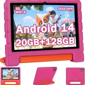 ZIOVO 2026 Kids Tablet 10 inch Android 14 Tablets for Kid Octa-Core, 20GB+128GB (TF 1TB), Toddler Tablet with Shockproof Case, 5GHz WiFi 6, Parental Control, Face Unlock, Split Screen, BT5.0-Pink