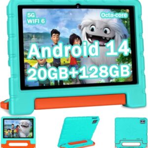 ZIOVO 2026 Kids Tablet 10 inch Android 14 Tablets for Kid Octa-Core, 20GB+128GB (TF 1TB), Toddler Tablet with Shockproof Case, 5GHz WiFi 6, Parental Control, Face Unlock, Split Screen, BT5.0-Green