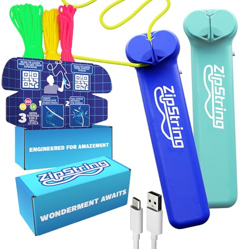 ZipString - Wonderment Awaits with Shark Tank-Featured String Rope Launcher Loop Fidget Toy, Defying Gravity to Boost Your Imagination - Ideal Bundle Gift for Kids, Bold Blue & Aesthetic Aqua