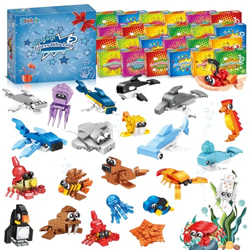 Zitetbolo Party Favors for Kids - 24 Pack Ocean Animals Building Block Toy Goodie Bags Fillers Classroom Prizes Stuffers Gifts Building Set, Christmas Birthday Gift for Boys Girls Ages 6-12