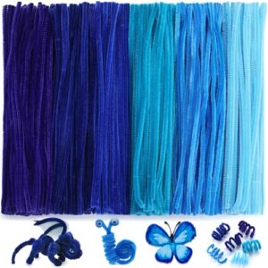 Zlulary 600 PCS Pipe Cleaner, Blue Pipe Cleaners, Chenille Stems Bulk Pipe Cleaner Craft Supplies for DIY Craft Creative Projects for Mother's Day (Blue Series)