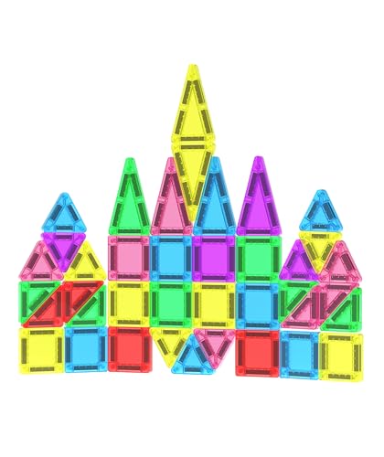 ZMAXKIC Mini Magnetic Tiles 62 PCS, Portable Magnetic Building Blocks, Toddler Travel Toys with Case, Trip Essentials Set, Montessori STEM Educational Magnet Toy for Kids Ages 3 4 5+ Boys Girls