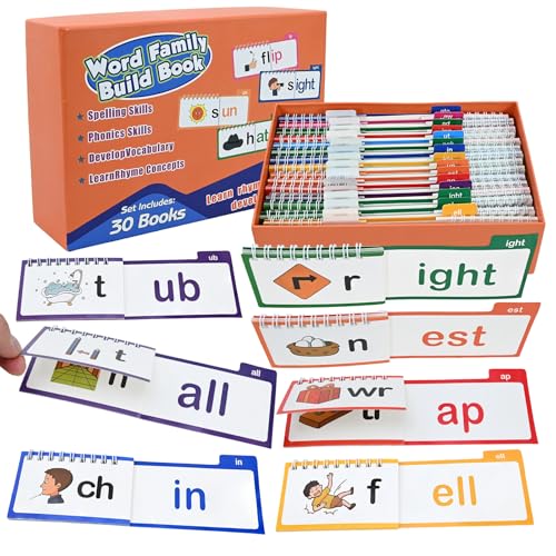 ZMJY 30 Read and Rhyme Flip Books for Kids, Word Family Phonics Flash Cards for Toddlers, Kindergarten & Homeschool Preschool Learning Activities, Sight Words Games for Ages 3+