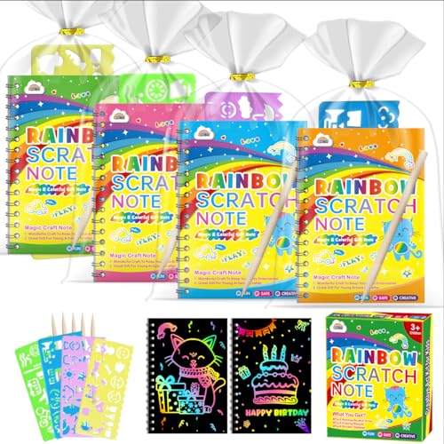 ZMLM 4 Pack Scratch Art Party Favors: Birthday Party Favors for Kids 4-8, Bulk Rainbow Scratch Notebook Paper Pads, Goodie Bags Stuffers Girls Boys Classroom Gifts Crafts Toys Easter Basket Stuffers