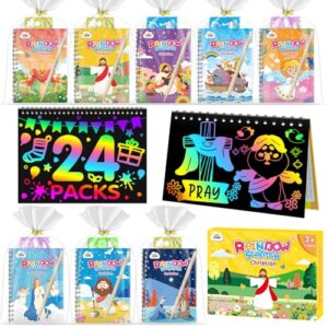 ZMLM Rainbow Scratch Party Favors Kids: Birthday Gifts Toy Bulk Scratch Art Notebook Birthday Goodie Bags Stuffers Girls Boys Art Craft Kit Pads Classroom Prizes School Teacher Return (Christian, 24)