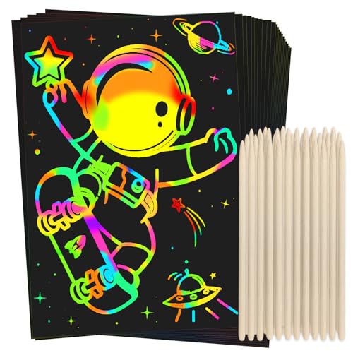 ZMLM Scratch Rainbow Art Paper Set - 100Pcs Magic Scratch Off Art Craft Supplies Kits for Kids Girls Boys Black Scratch Notes Sheet Doodle Pad for Fun DIY Toy Return Gift Birthday Party Favors